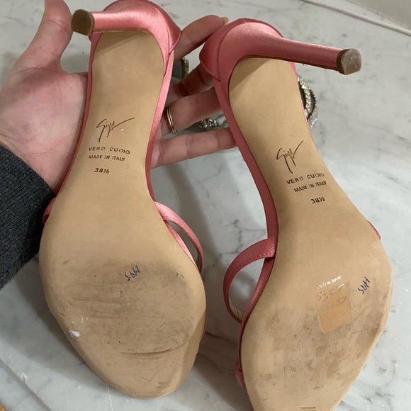 Giuseppe Zanotti pink satin heels w/ rhinestone ankle size 8.5 - Picture 6 of 6